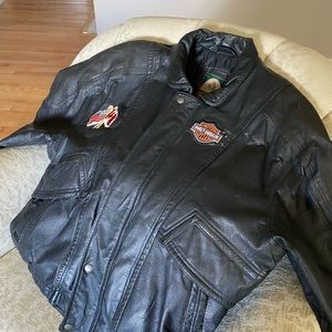 Mens Black Leather Jacket, Members Only, Large